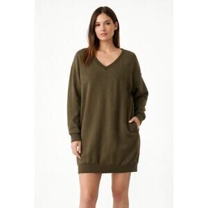 Zenia Outfitters Olive Green V Neck Sweatshirt Dress Womens S M